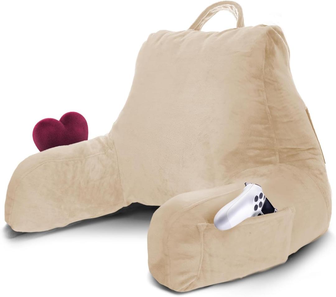 Nestl Reading Pillow for Kids & Teens with Shredded Memory Foam, Backrest Pillows for Reading, Watching, and Gaming, Use on the Couch, Bed, or Floor, Adjustable Support with Washable Cover Beige Cream (Small 14")