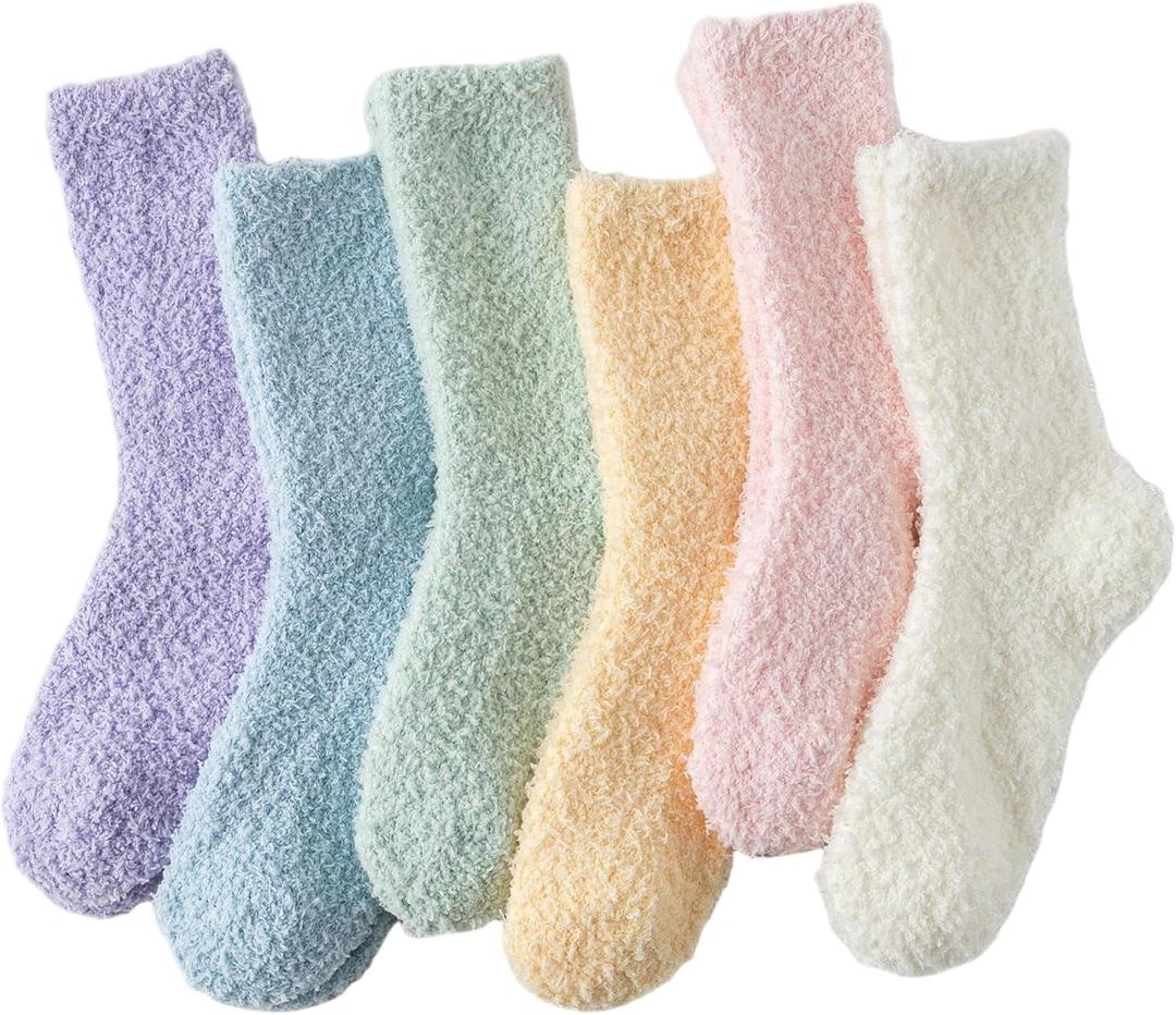 6 Pairs Fuzzy Socks For Women Soft Home Slipper Socks Fluffy Sleeping Socks don't Shed Lint