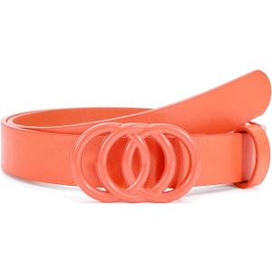Women Belt for Jeans Dress O-Style Orange Buckle Ladies Skinny Waist Faux Leather Belts Orange Small (Orange, S)
