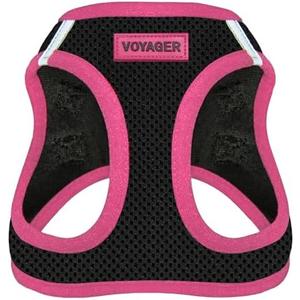 Best Pet Supplies - All Weather Mesh/Plush, Reflective, No Pull Harness for Small, Medium Dogs, Cats - Secure with Hook & Loop Fastener, Buckle, Double D-Rings - Black/Pink Trim, S
