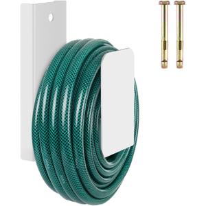 CroBlissful Garden Hose Holder Wall Mount Garden Water Hose Hanger Metal Line Hanger Holds Over 100' Heavy Duty Bracket for Outside Expandable Extension Cords Ropes Holder(White)