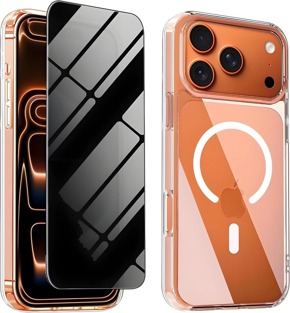 for iPhone 17 Pro Case Clear with Privacy Screen Protectors for iPhone 17Pro Magnetic Cases Compatible with MagSafe, [Camera Protection] [Military Drop Protection] Shockproof for 17 Pro 2025 Cover
