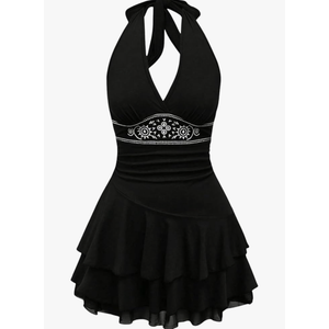 SOLY HUX Women's Summer Halter Backless Mini Dress Flowy Sleeveless V Neck Tie Back A Line Western Casual Sun Dresses, Size M