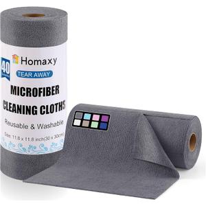 Homaxy Tear Away Dish Cloths Rolls, 40 Sheets-11.8" X 11.8", Reusable Washable Dish Towels for Kitchen, Ultra Absorbent and Quick Drying Microfiber Cleaning Rags, Grey