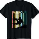 Vintage Style Parkour Silhouette T-Shirt, Black, Youth, Small