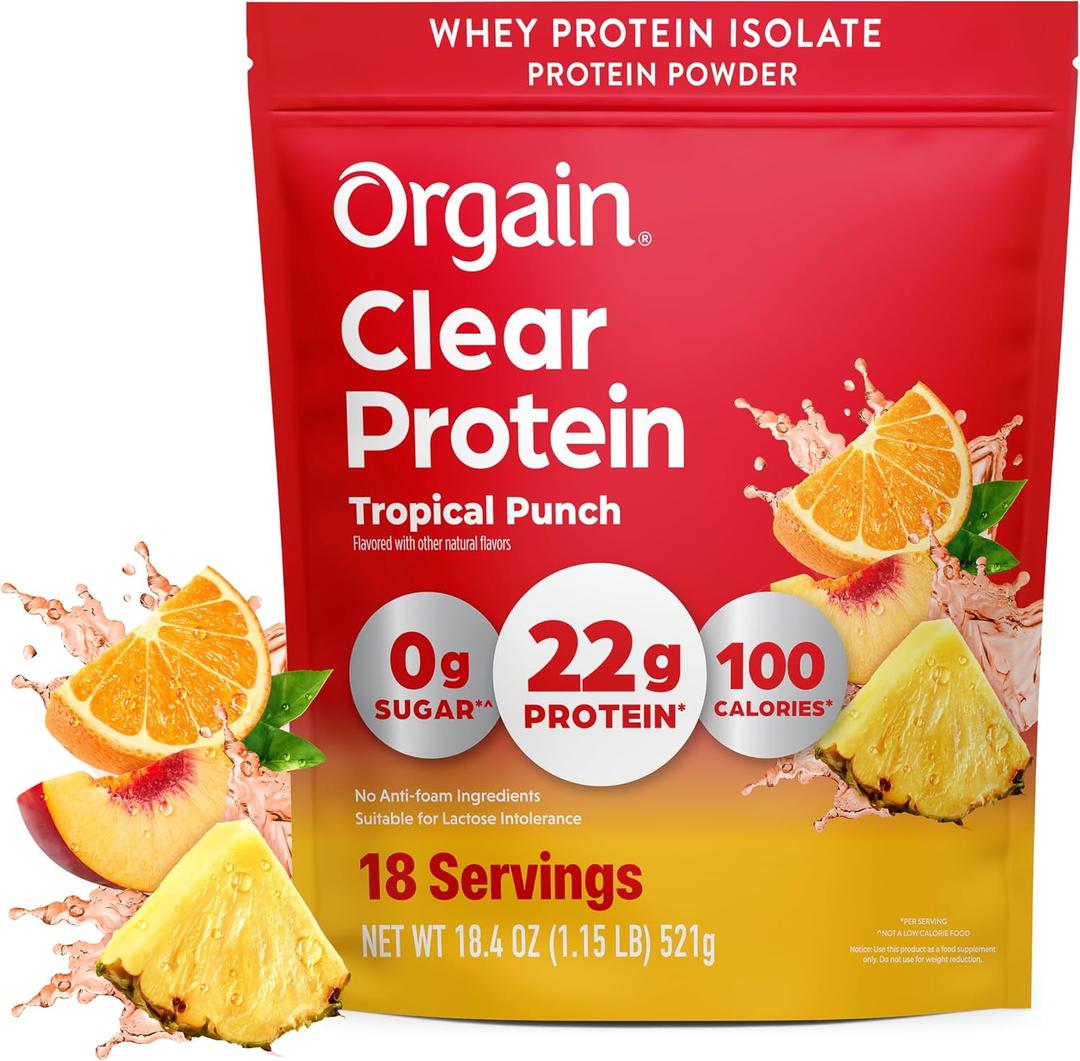 Orgain Clear Whey Isolate 22g Protein Powder, Tropical Punch, 18 Servings (EXP 05/26/28)