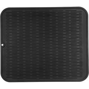 Silicone Dish Drying Mat for Multiple Usage,Easy clean,Eco-friendly,Heat-resistant Silicone Mat for Kitchen Counter or Sink,Refrigerator or Drawer Liner Black XL 18 inches x 16 inches