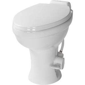 Lippert Flow Max RV Toilet with Elongated Ceramic Bowl, 18" Standard Profile, Full-Size Residential Seat, Easy-Close Lid, Efficient Flush - 2022113192