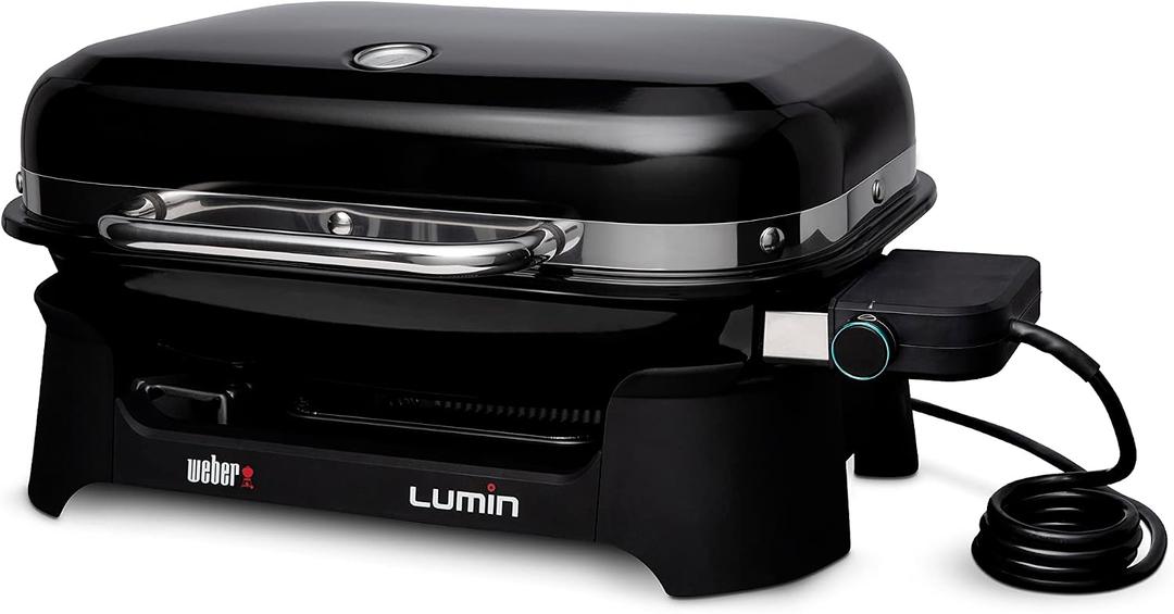 Weber Lumin Portable Electric Grill, Black – High‑Heat Outdoor BBQ Reaching 600°F for Searing, Smoking, Steaming & Warming – Ideal for Samll Spaces & Travel