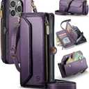 Wallet Case Compatible with iPhone 15 Pro RFID Blocking 7-Card Holder Soft PU Leather Magnetic Snap Shoulder Strap Zipper Pocket Phone Case Fit for iPhone 15 Pro Women 6.1" - Purple