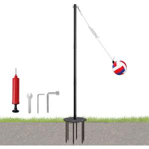 Tetherball Set with Heavy-Duty Pole (Up to 8ft), Soft-Touch Ball & 5-Prong Base - Professional Outdoor Game for Backyard, Lawn, Beach - Includes Ball, Rope