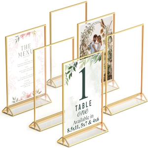 Gold Picture Frames Double-Sided, 6-Pack 5x7 Acrylic Table Number Holders, Clear Easel Stands for Signs, Gold Frames for Wedding Table Numbers, Menu Holders, and Photo Displays for Events and Décor