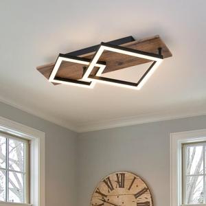 EDISLIVE Modern Wood LED Ceiling Light Square 18.7in Flush Mount Lighting Fixture 24W 3000K Kitchen Ceiling Lights for Bedroom Living Room Kitchen Hallways
