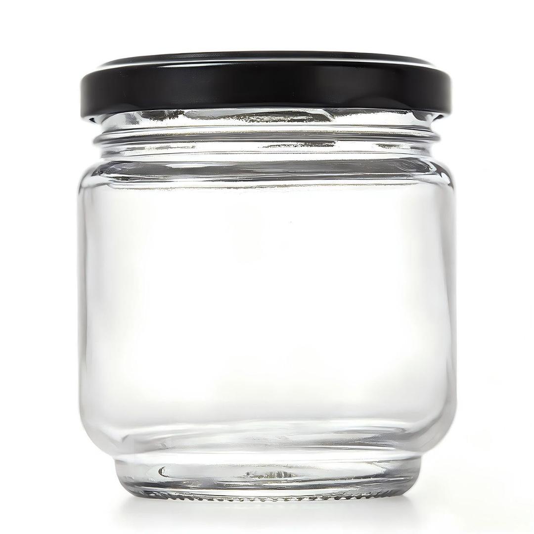 6 Oz Round Glass Jar - 1 Pack Food Storage Containers with Black Metal Lid