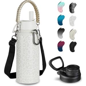 KXIAOCHEN Insulated Water Bottle, Stainless Steel Water Bottle, 2 Lids (Straw and Handle Lid),Wide Mouth Metal Water Bottles Keep Hot and Cold, Double Walled, Thermo Mug, Metal Canteen