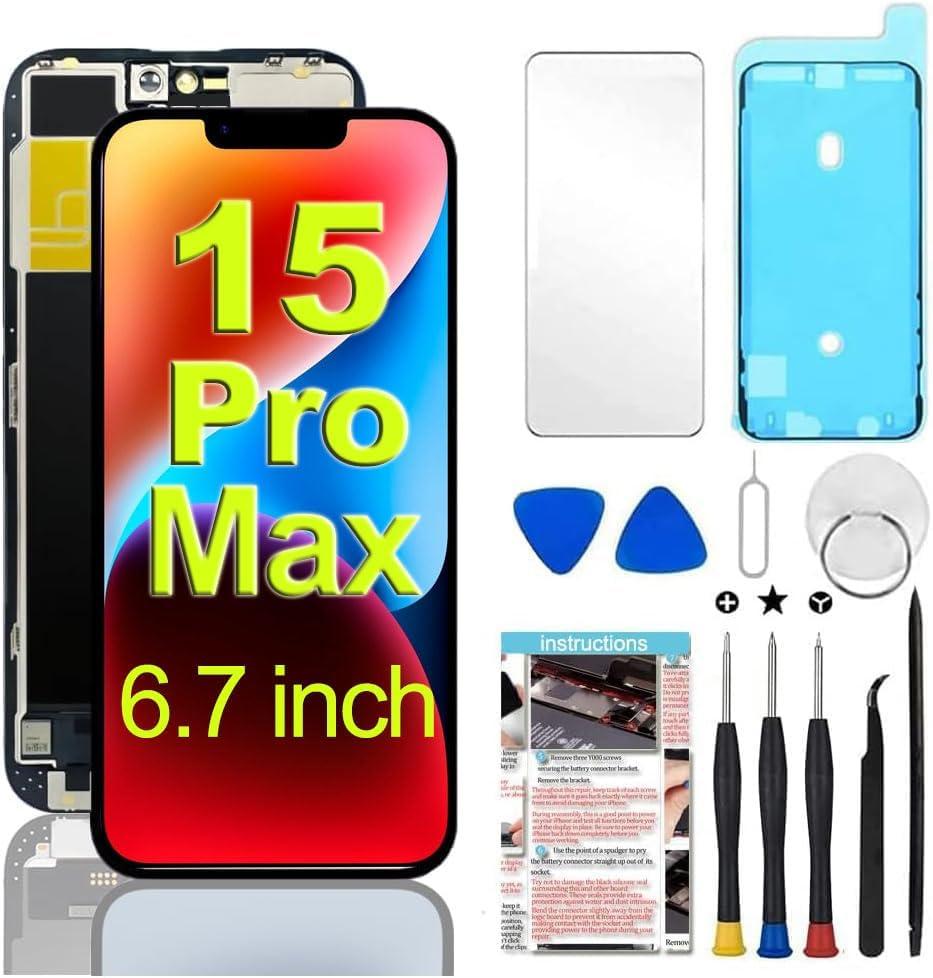 for iPhone 15 Pro Max Screen Replacement 6.7 inch Full HD, 3D Touch LCD Display Digitizer Assembly with Repair Tools