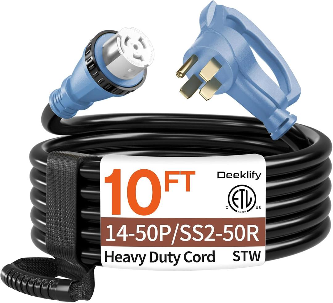 10FT 50 Amp Generator Cord, NEMA 14-50P/SS2-50R Heavy-Duty 4 Conductors Cable, Pure Copper STW RV Extension Cord, Female Plug with Twist Lock, Suitable for RV or Camper, ETL Listed