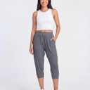 Real Essentials 3 Pack: Women's Ribbed Capri Jogger Lounge Sweatpants with Pockets Yoga Workout (Available in Plus Size) (L)