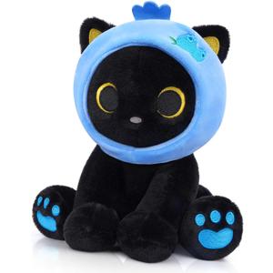Black Cat Plush,8inch Blueberry Cat Stuffed Animals for Kids Cartoon Cats Plush, Cute Kitten Stuffy Gift for Kids Girl Boys Toddler Birthday