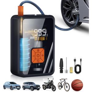 Portable Air Pump for Car Tires, 150 PSI Tire Inflator Cordless with LED Light, Rechargeable Auto Shut-off Air Compressor 2X Fast Inflation Tire Pumps for Car Bike Motorcycle Ball