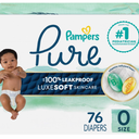 Pampers Pure Baby Diapers, Size 0 (>10 lbs), 76, Up to 100% Leakproof, Premium Hypoallergenic Soft Diapers