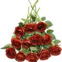 Artificial Rose Flower Artificial Flowers Flower with Long Stem Silk Roses Bouquet for Wedding Bridal Shower Party Home Decoration (Burnt Orange, 12 Pcs)