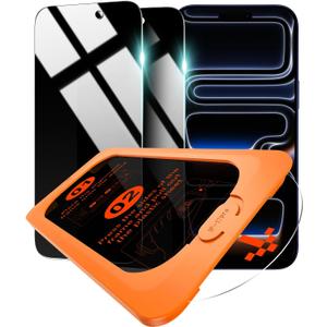 OMOTON Privacy Screen Protector for iPhone 17 Pro [Auto-Align Installation], Tempered Glass with 9H+ Hardness & 12FT Military Grade Shatterproof, 100% Anti-Spy, Full Coverage Protection, 2 Pack