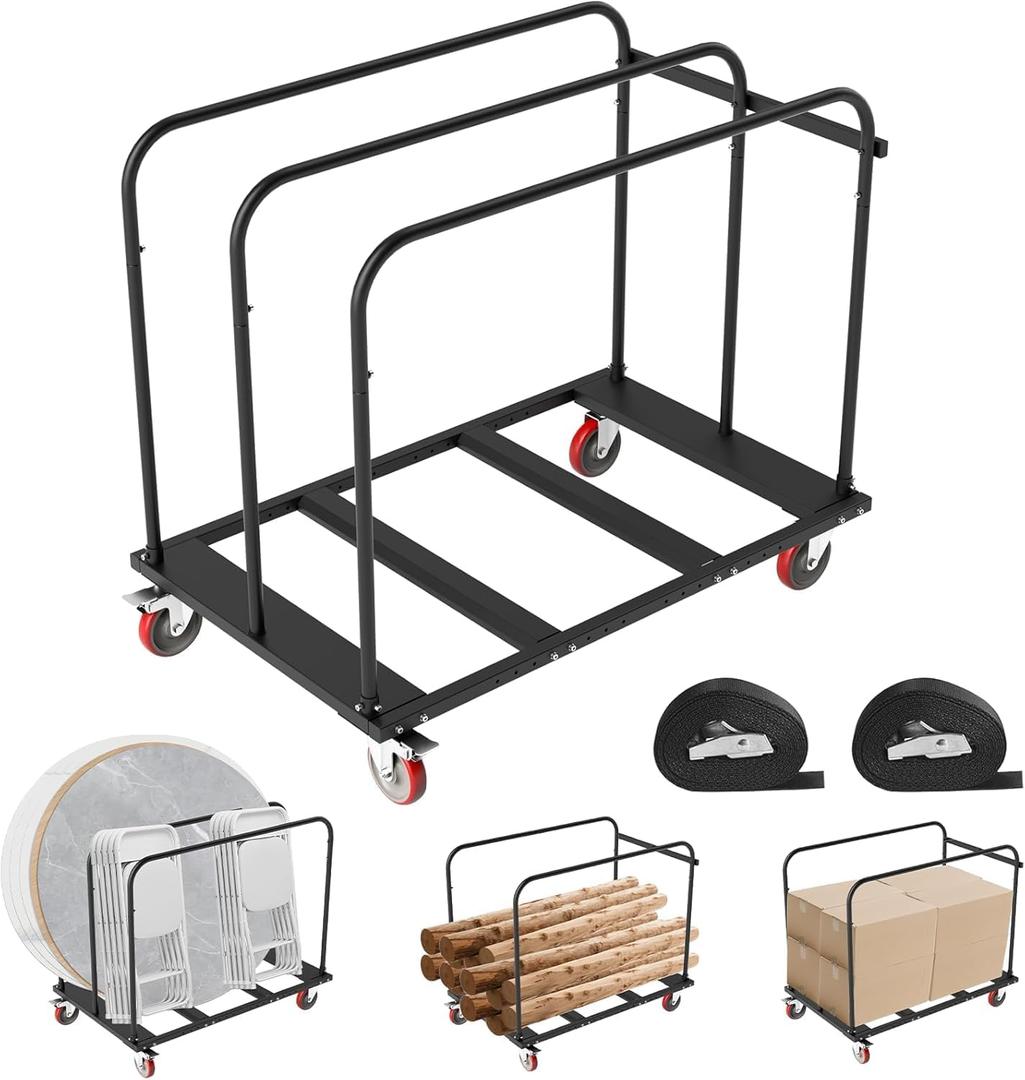 Folding Table Cart, Heavy Duty Drywall Cart 1800 LB & 10 Table Capacity, Table Dolly with 5" PU Swivel Wheels for Moving Box, Wood, Drywall, Panel, Party Events, Factory, Warehouse (47.20 lbs)