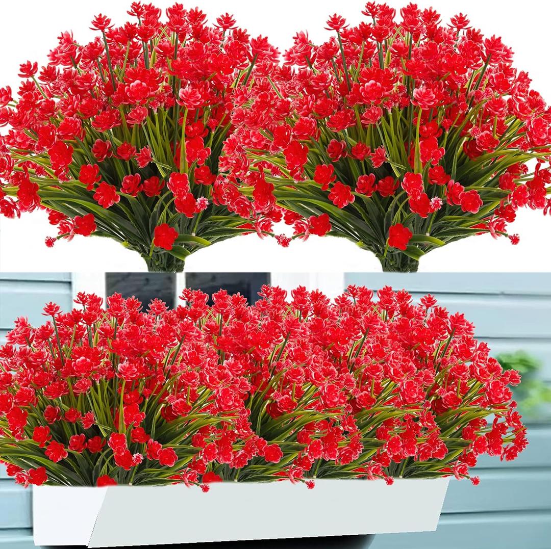 Artificial Flowers for Outdoors,20 Bundles UV Resistant Outdoor Fake Daffodil Flowers,Artificial Faux Plastic Outdoor Flowers Greenery Shrubs Plants for Indoor Outside Decor(Red)