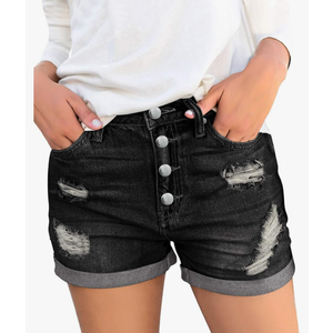 luvamia Women's Ripped High Waisted Denim Shorts Stretchy Cuffed Hem Jean Shorts, Size XL