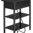 HOOBRO Side Table, Flip End Table with Charging Station and Shelves, USB Ports & Power Outlets, Narrow Nightstand for Small Spaces, Stable and Sturdy, for Living Room, Black BK341BZ01