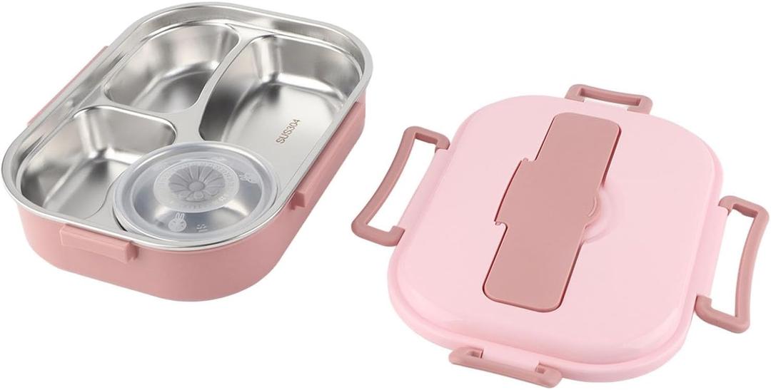 Stainless Steel 4 Grid Portable Box Food Storage Container with Heat Preservation Lid for Adult (Four-compartment lunch box with soup bowl:) Stainless Steel 4 Grid Portable Box Food Storage Container with Heat Preservation Lid for Adult (Four-compartment lunch box with soup bowl:)
