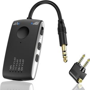 Bluetooth 5.4 Transmitter Receiver for 2 AirPods or BT Devices, Wireless Adapter for Flight, TV, PC and Gym, Switch, Bluetooth Wireless Transmitter with Dual Link AptX Adaptive/Low Latency/HD Audio (Black)