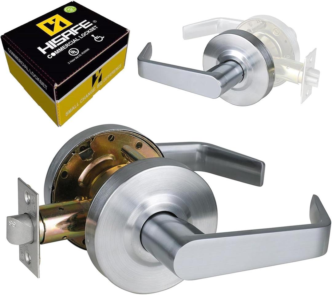 Passage Commercial Door Locks Heavy Duty Grade 2 Lever, Non-Handed, UL 3 Hour Fire Rated, ADA Compliant, Satin Chrome Finish 26D, 2-3/4''Backset, X-XG-PS-70