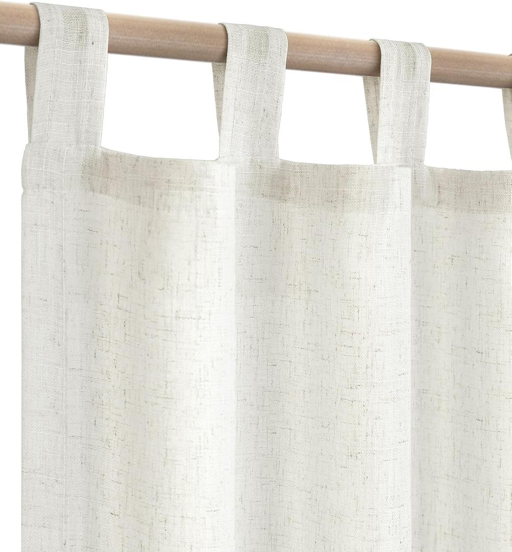 Farmhouse Linen Curtains - 84 Inch Length, 2 Panels Set, Tab Top Semi Sheer Light Filtering Country Boho Curtains for Living Room, Bedroom, Nursery, 52x84 Inches, Neutral Cream (Natural)