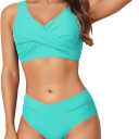 Limeeke Women's High Waisted Bikini Set Twist Front Two Piece Swimsuit Lace Up Tie Back Bathing Suits (X-Large, Lake Green)
