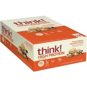 think! Protein Bars, High Protein Snacks, Gluten Free, High Fiber, Peanut Butter Chocolate Chunk, 10 Count