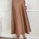 PRETTYGARDEN Women's Satin Skirts Dressy Casual 2026 Fall High Waisted Cocktail Wedding Flowy Elegant A Line Midi Skirt (Beige, M)