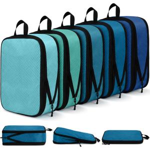 5 Pack Compression Packing Cubes for Travel Space Saving Cubes Luggage Organizer for Suitcase(Blue,M)