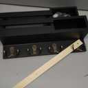 Key Holder Wall Mount, Wooden Adhesive Mail and Key Organizer with Drawer, Small Shelf, 8 Hooks, 2 Installation Methods, Black