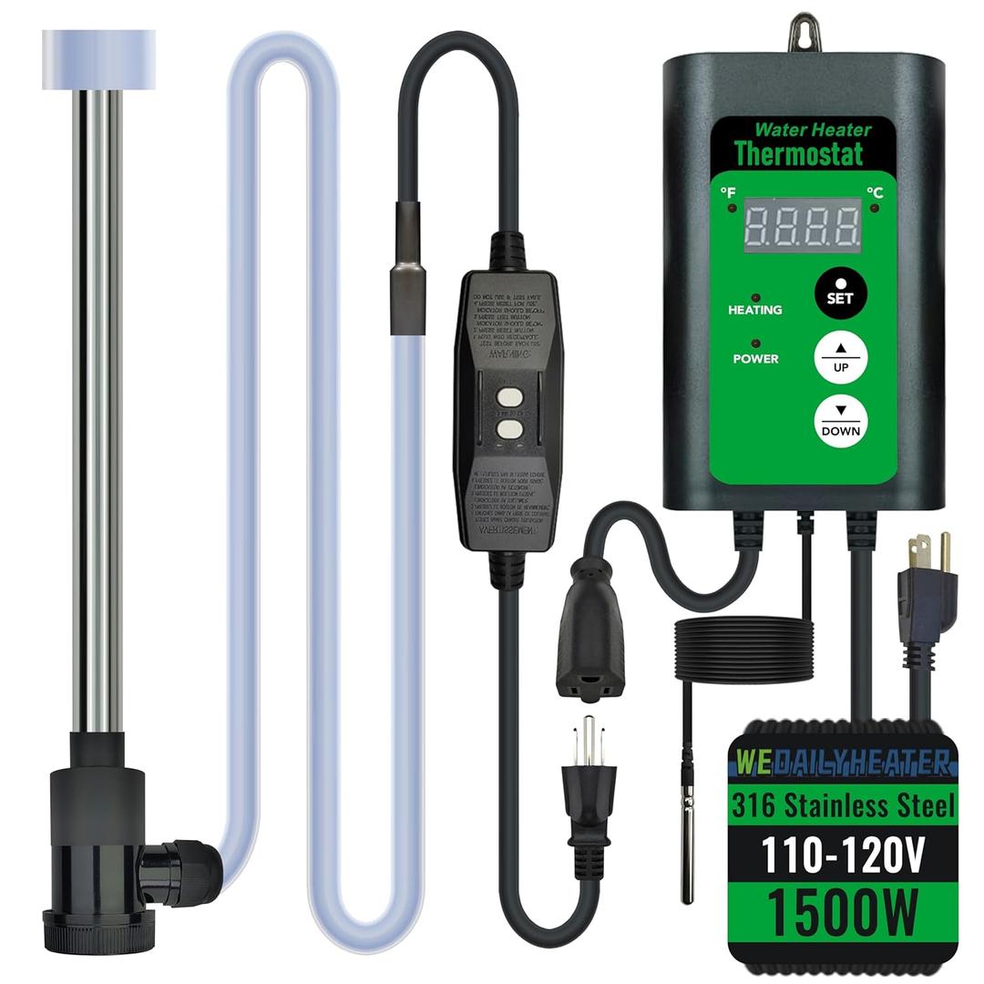 1500W Immersion Water Heater of Bathtub & Swimming Pool Portable Fully Submersible Electric Heater with Temp Control & GFCI for Tub, Above Ground/Inground Pool, Inflatable Pool & Baptistry, Spa etc