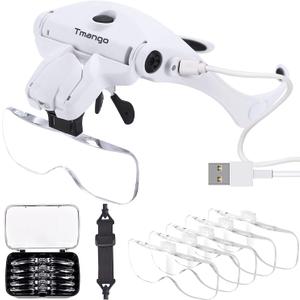 Magnifying Glasses with Light for Close Work, Rechargeable and Hands Free Headband Magnifier, Optivisor for Jewelers, Eyelash, Watch Repair or Cross Stitch