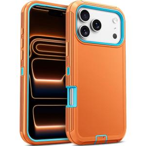 Jelanry Case for iPhone 17 Pro Max 5G 6.9-inch, Heavy Duty Rugged & Dual-Layer Shockproof Dropproof Protection w/Port Anti dust Scratch Armor Back Cover Phone Case for iPhone 17 Pro Max, Orange/Blue