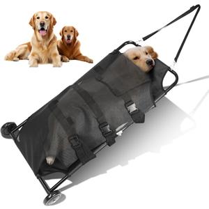 250 lbs Dog Stretcher for Large Dogs, 48" x 26" Foldable Pet Emergency Stretcher with Silent Wheels, Heavy-Duty Steel Frame, Waterproof PVC Mesh Portable Animal Rescue Carrier
