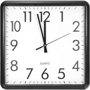 PATIKIL 13x12 Inch Wall Clock, Quartz Battery Operated Silent Non-Ticking Rectangle Wall Clocks for Office Bedroom Decorative, Black