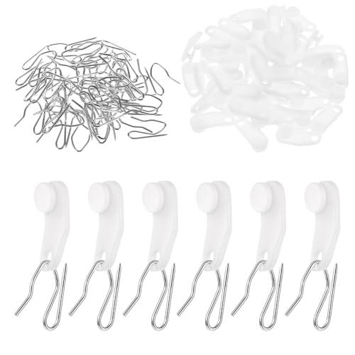 50 PCS Curtain Track Hooks, Curtain Hooks for Curtain Rod Traverse Rod Slides White Plastic Curtain Hooks Curtain Pin Hooks Slide Curtain Track for Curtain Rod Replacement Parts Curtains Traverse