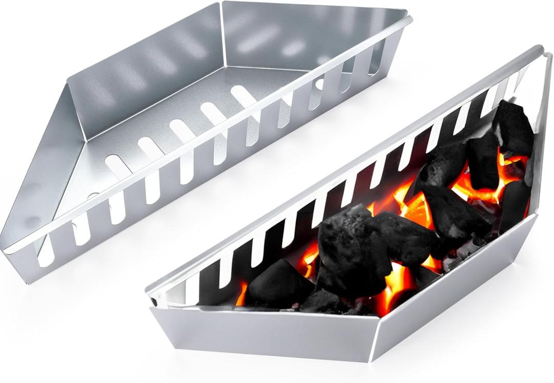 Zorestar Stainless Steel Charcoal Grilling Basket Holder, Set of 2 (15.16x4.33x2.95 Inch) For BBQ, Fish, Veggies - Durable Griller Tray, Weber Kettle Compatible