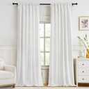 Cream Curtains 96 inch Length 2 Panel Set, White Floral Light Filtering Curtain Cotton Textured for Living Room Bedroom Soft Window Drapes with Rod Pocket Decorative Floor to Ceiling Curtains