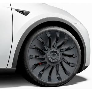 Wheel Covers 19 Inch Compatible with Tesla Model Y Accessories 2024 2023 2022 2021 Matte Black ABS Hubcaps Rim Protector ReplacementNot Fit for Model Y Juniper (Matte Black Cyclone Turbine)