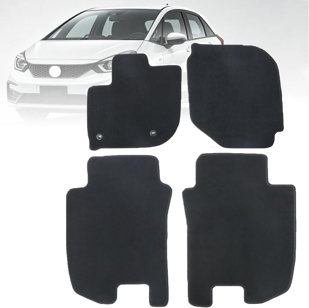 GXARTS Car Floor Mats Carpet Compatible with Honda Fit 2015-2020 | All-Weather Anti-Slip Velour Full Set Front & Rear Row Floor Liners, Black